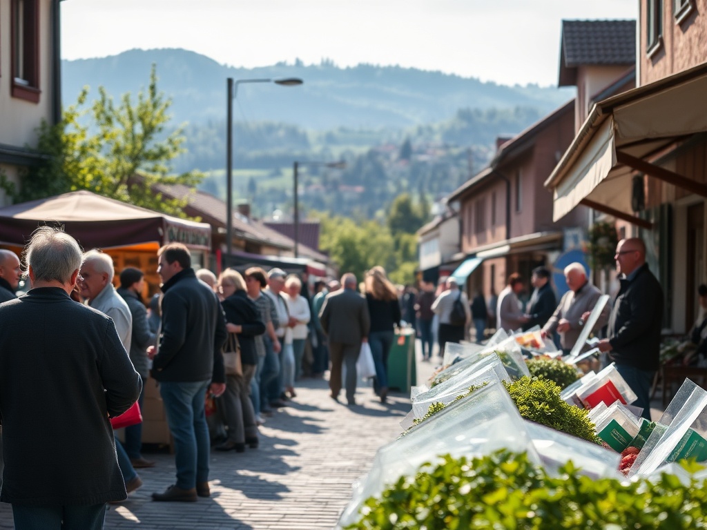 Plakat informacyjny o Dniu Ziemi w Zgorzelcu, pokazujący elementy przyrody i symboliczne działania na rzecz środowiska.